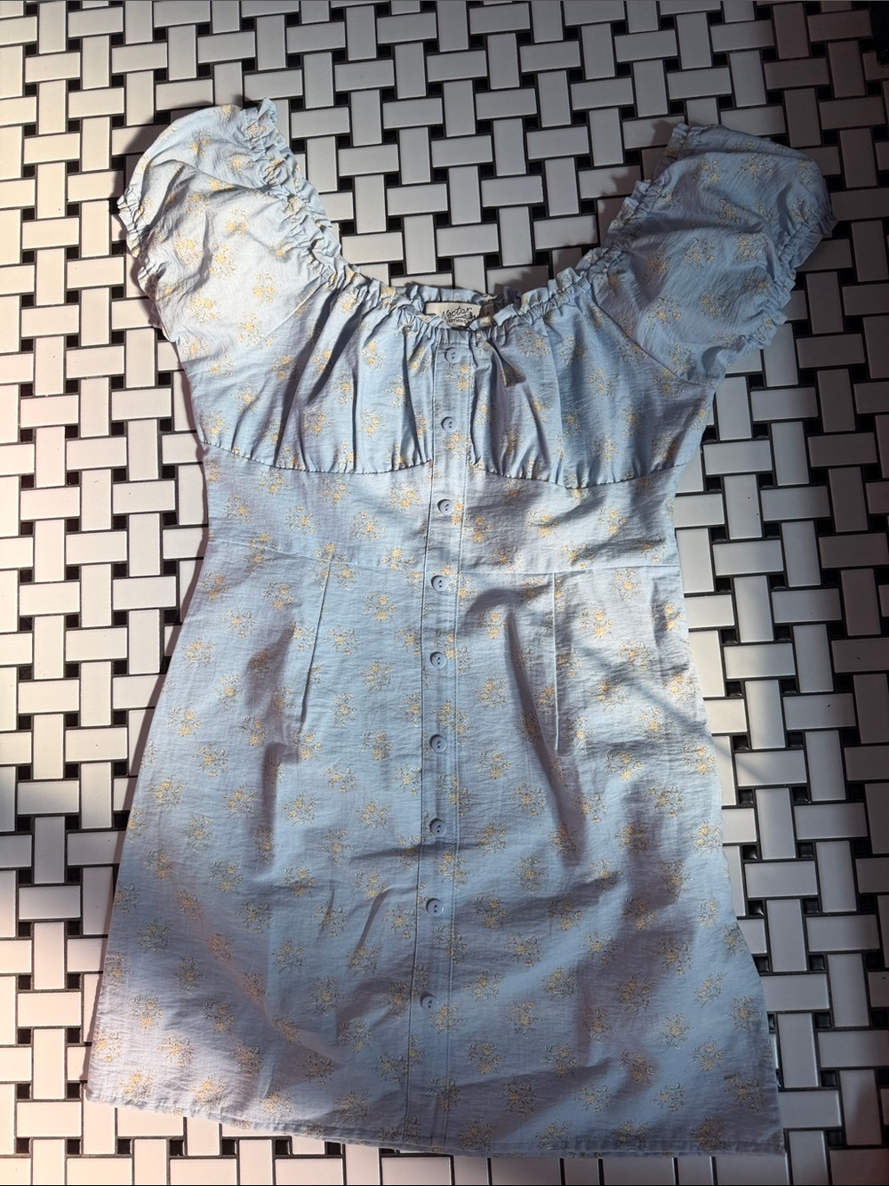 Light Blue Floral Button-Front Girls' Casual Dress